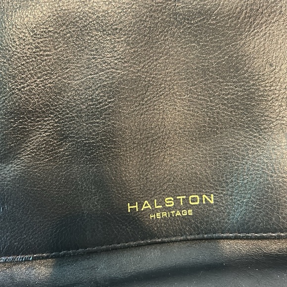 Halston Heritage Leather Bag Gold Purse Suede Black - Picture 13 of 13